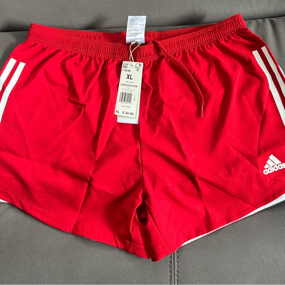 adidas Red Athletic Shorts with White Accents - XL